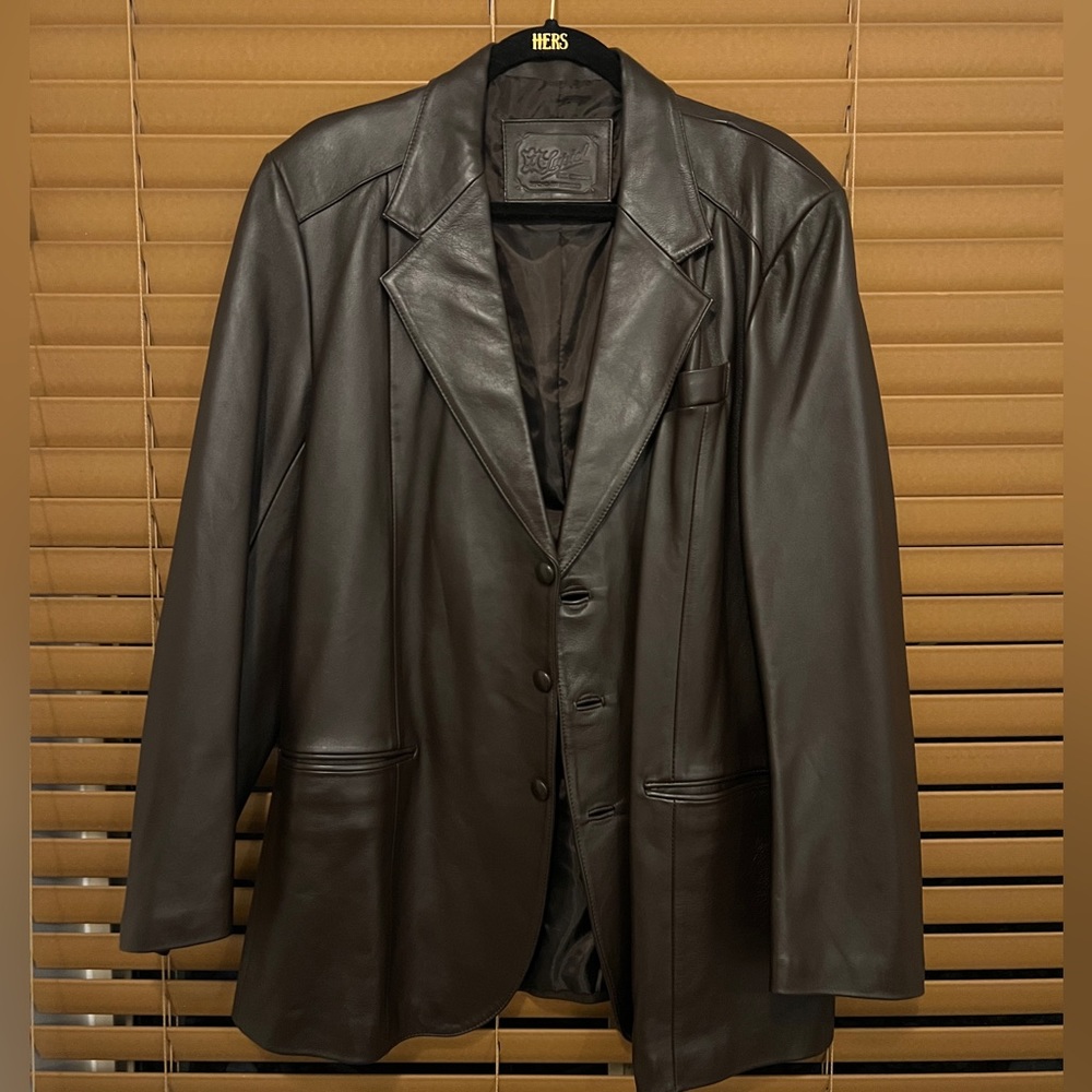 Vintage Chocolate Brown Leather Oversized Blazer